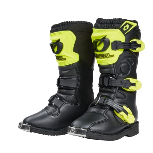 O'NEAL | Motocross-Stiefel | Kinder | Enduro Motorrad | Komfortables Air-Mesh, vier Verschlussschnallen, hochwertiges Synthetik-Material | Boots Rider Pro Youth | Schwarz Neon-Gelb | Größe 12/31 von O'NEAL