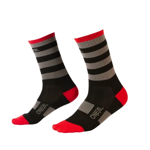 O'NEAL | Mountainbike Fahrrad Socken | Downhill Freeride | Schweißabsorbierend, gute Passform, hochwertige Materialien | MTB Performance Sock Stripe V.22 | Unisex | Schwarz Grau Rot | 39-42 von O'NEAL