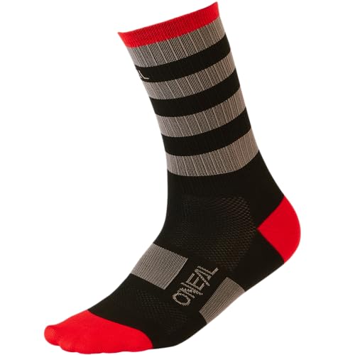 O'NEAL | Mountainbike Fahrrad Socken | Downhill Freeride | Schweißabsorbierend, gute Passform, hochwertige Materialien | MTB Performance Sock Stripe V.24 | Unisex | Schwarz Grau Rot | 43-46 von O'NEAL