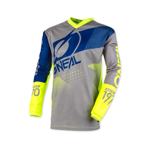 O'NEAL | Mountainbike Langarm-Shirt | Kinder | MTB DH FR Downhill Freeride | Atmungsaktives Material, Gepolsterter Ellbogenschutz | Element Youth Jersey Factor | Grau Blau Neon-Gelb | Größe XS von O'NEAL