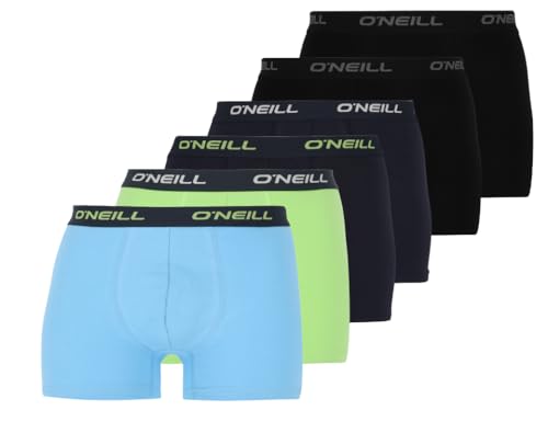 O'Neill Boxershorts für Herren, elastische weiche Baumwolle, 6er Pack, Schwarz, Blau, Lime, L von O'NEILL