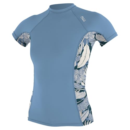 O'NEILL Damen Women's Side Print Short Sleeve Rash-Guard-Shirt, Faded Denim/Palmento Tropical, X-Large O'NEILL Damen Women's Side Print Short Sleeve Rash-Guard-Shirt, Faded Denim/Palmento Tropical, X-Large von O'Neill