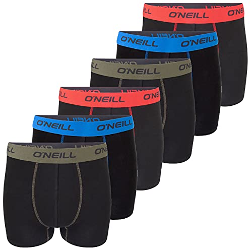 O'Neill Herren Boxershorts 6er Pack Uni Sport Boxer Männer Basic Trunk Unterwäsche Unterhose ohne Eingriff, Größe:L, Vorteilspacks:6X Black Olive Blue Red (7004) von O'Neill