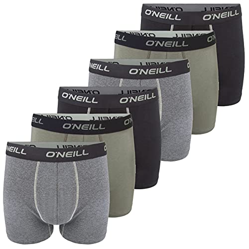 O'Neill Herren Boxershorts 6er Pack Uni Sport Boxer Männer Basic Trunk Unterwäsche Unterhose ohne Eingriff, Größe:L, Vorteilspacks:6X Grey Agave Black (7006) von O'Neill