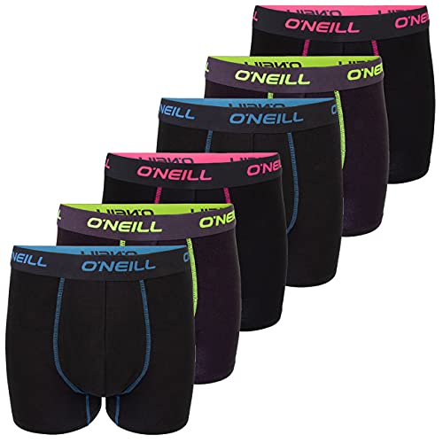 O'Neill Boxershorts Herren 6er Pack Baumwolle Uni Sport Boxer Männer Basic Trunk Unterwäsche, Größe:M, Vorteilspacks:6X Black Neon (7003) von O'Neill