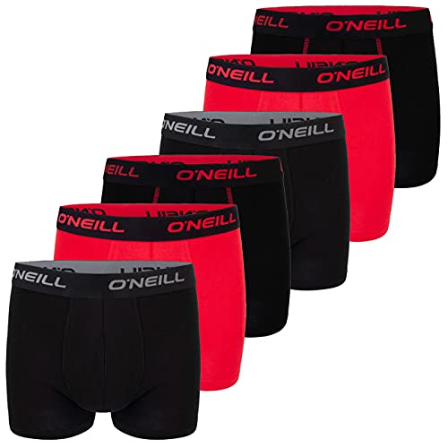 O'Neill Boxershorts Herren 6er Pack Baumwolle Uni Sport Boxer Männer Basic Trunk Unterwäsche, Größe:XL, Vorteilspacks:6X Black Red (7000) von O'Neill