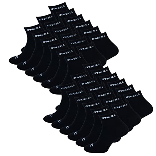 O'Neill Unisex Quarter Socken 18er Pack kurze Sportsocken Freizeitsocken Knöchelhoch Einfarbig Baumwolle Logo Männer Frauen Schwarz Weiß 35-38 39-42 43-46, Größe:35/38, Farbe:Black (6969P) von O'Neill