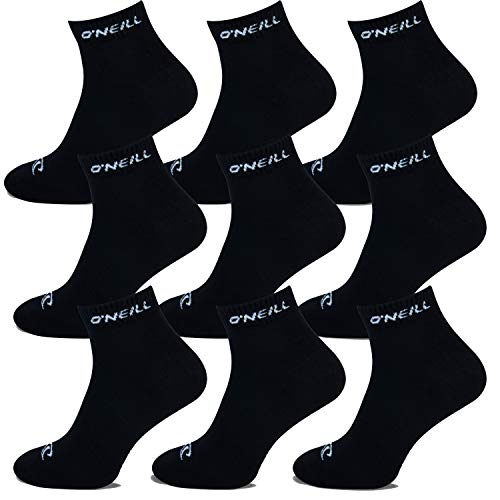 O'Neill Unisex Quarter Socken 9er Pack kurze Sportsocken Freizeitsocken Knöchelhoch Einfarbig Baumwolle Logo Männer Frauen Schwarz Weiß 35-38 39-42 43-46, Größe:43/46, Farbe:Black (6969P) von O'Neill