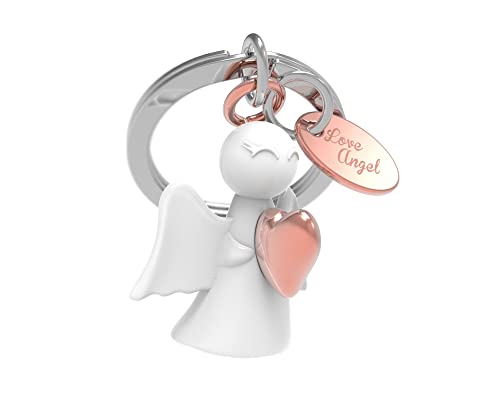 METALMORPHOSE – Schlüsselanhänger Schutzengel mit Charm Love Rose Gold – MTM801-02, Weiß, Roségold, Einheitsgröße, modern, Weiß, Roségold, Taille unique, Zeitgenössisch von O meta[l]morphose