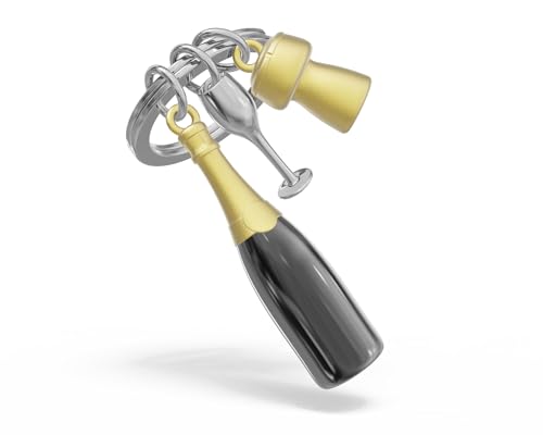 O meta[l]morphose METALMORPHOSE – Schlüsselanhänger Champagnerflasche mit Charms Pokal und Champagnerverschluss – originelles Geschenk für Damen und Herren, mehrfarbig, one size von O meta[l]morphose