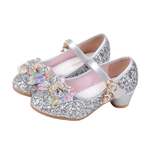 O&N Prinzessin Gelee Partei Absatz-Schuhe Sandalette Stöckelschuhe für Kinder(Size 29 EU) Silber von O&N