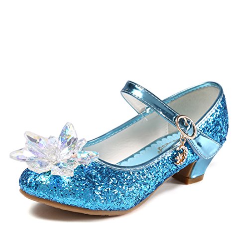 ON Prinzessin Schuhe mit Absatz Mädchen Ballerina Schuhe Pailletten Festlich für Kinder Kristall Schuhe Blau 33 von O&N