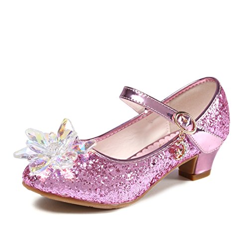 ON Prinzessin Schuhe mit Absatz Mädchen Ballerina Schuhe Pailletten Festlich für Kinder Kristall Schuhe, Farbe: Rosa, Size 35 von O&N