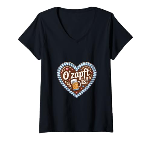 Damen O'zapft is Oktoberfest Volksfest Lebkuchenherz Bierkrug T-Shirt mit V-Ausschnitt Damen O'zapft is Oktoberfest Volksfest Lebkuchenherz Bierkrug T-Shirt mit V-Ausschnitt von O'zapft is Oktoberfest Lebkuchenherz Bierkrug