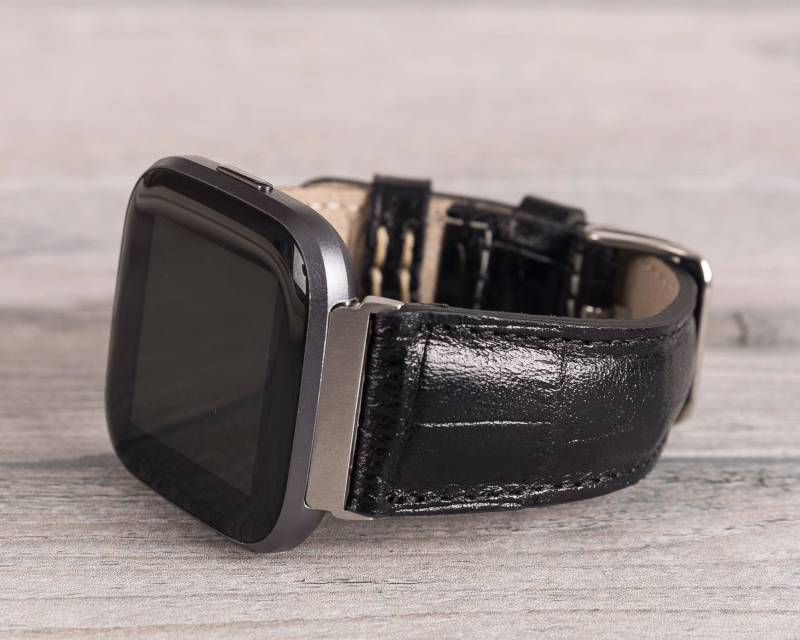 Schwarzes Lederarmband Für Fitbit Versa 1-4/Lite Sense 2 von AureoLeather