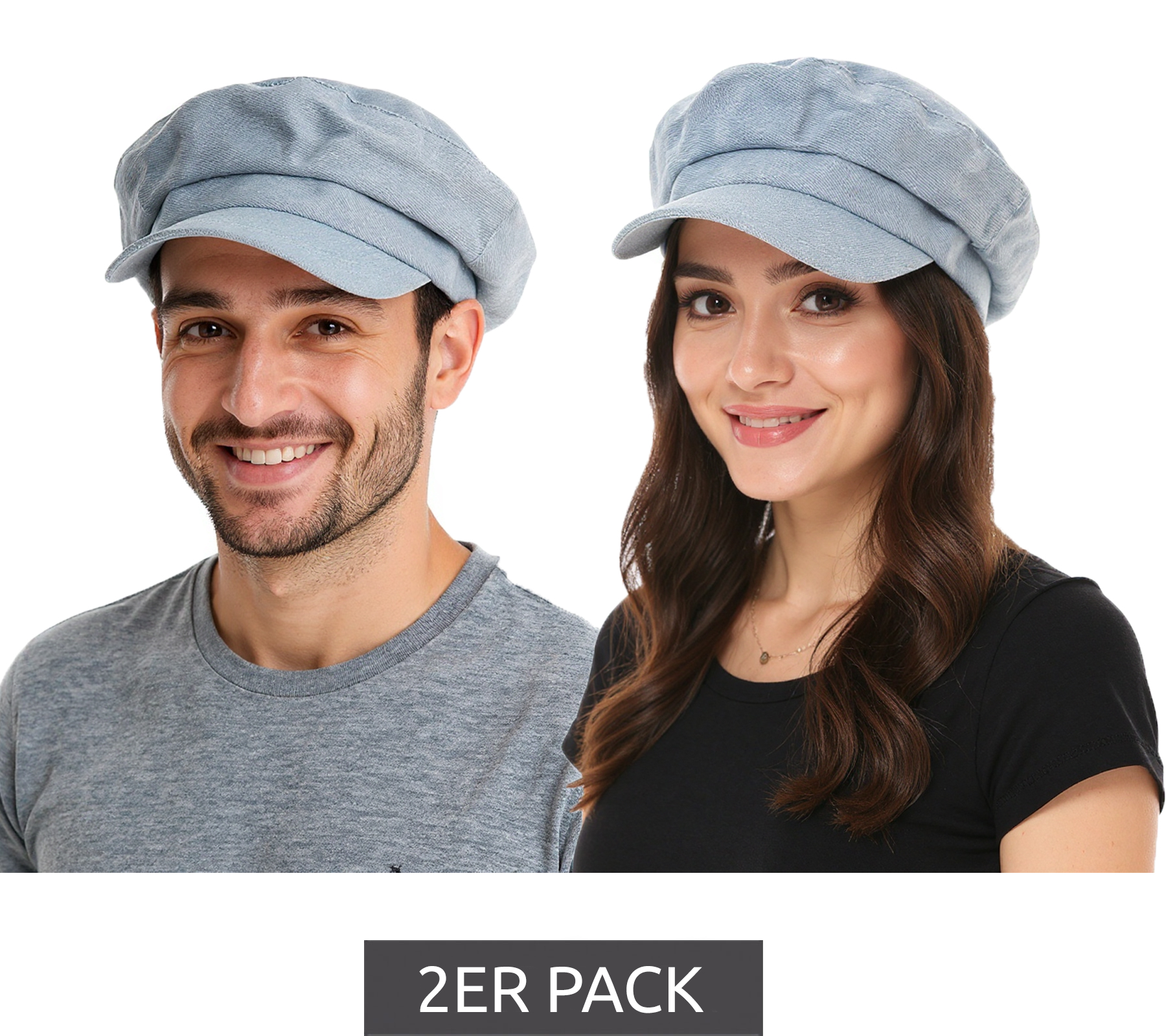 2er Sparpack Ballon-Mütze im Jeans-Style Schirm-Mütze Baker-Boy-Mütze Kopfbedeckung Sommer-Cap 4606M K248136 Blau von O46