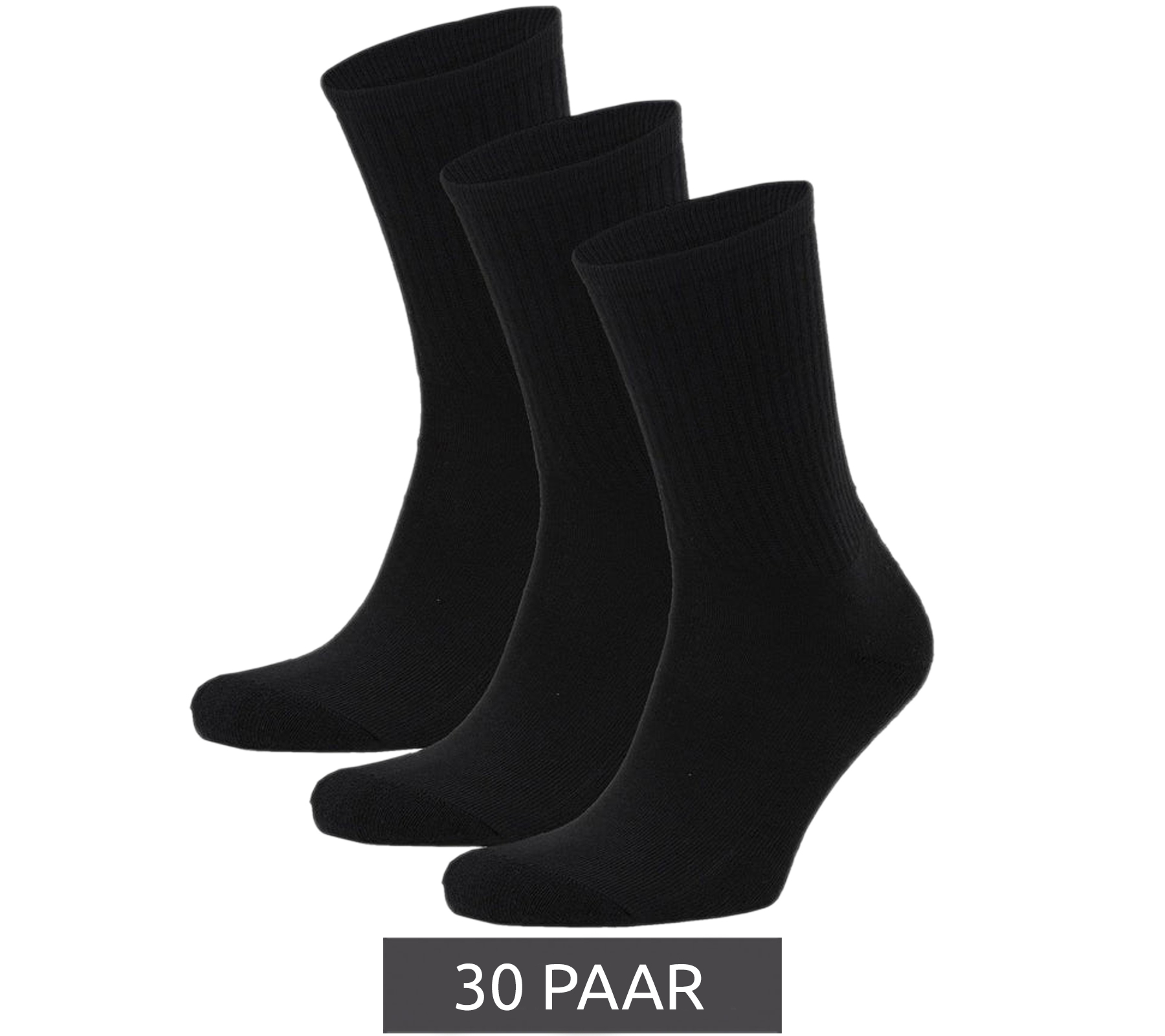 30 Paar Tennis-Socken schlichte Baumwoll-Socken Sport-Socken für Herren und Damen Schwarz von O46