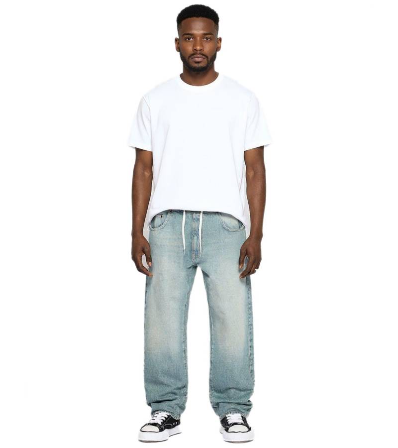stylische Herren Jeans im Jogger-Stil Denim-Hose Baggy Leg mit Bindeband BR-12000-203 Hell-Blau von O46br