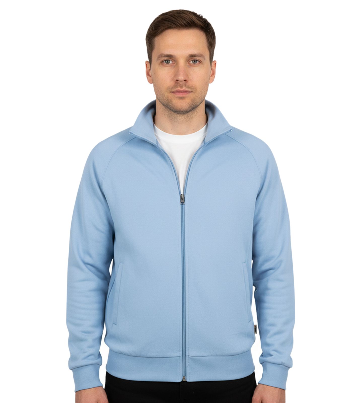 Sportliche Herren Sweat-Jacke mit French-Terry-Sweatmaterial Baumwoll-Jacke Pullover 0606020003 020 Hellblau von O46HK
