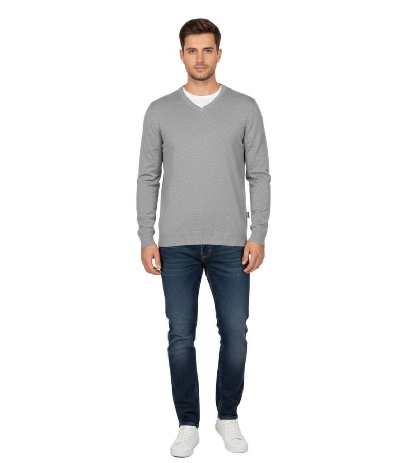 Stylischer Herren Strick-Pullover mit V-Ausschnitt Premium-Baumwolle 143-015 Grau von O46HK