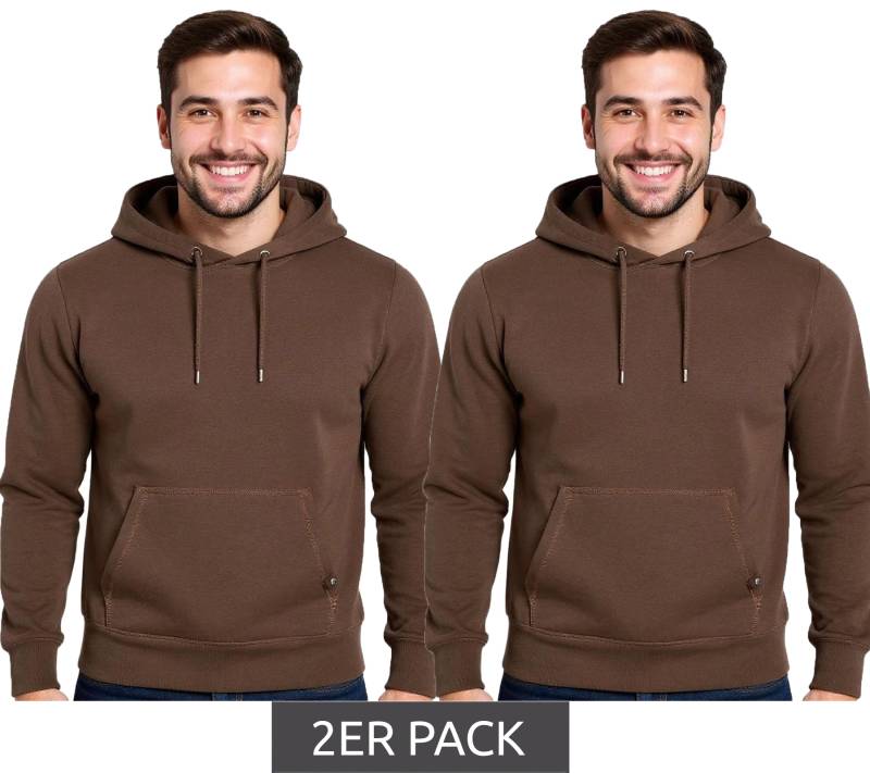 2er Sparpack Herren Hoodie Kapuzen-Pullover Basic-Pullover moderner Baumwoll-Pullover Sweater Große Größen Braun von O46R