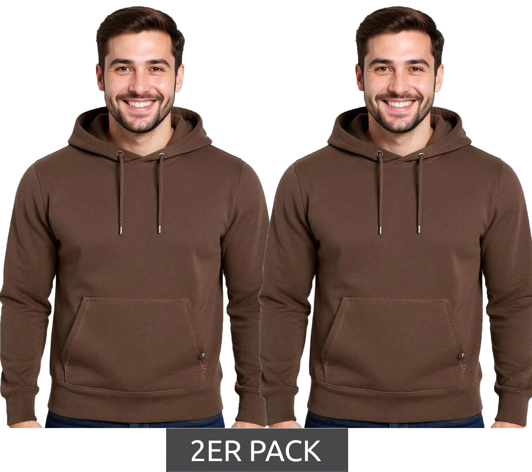 2er Sparpack Herren Hoodie Kapuzen-Pullover Basic-Pullover moderner Baumwoll-Pullover Sweater Große Größen Braun 2er Sparpack Herren Hoodie Kapuzen-Pullover Basic-Pullover moderner Baumwoll-Pullover Sweater Große Größen Braun von O46R