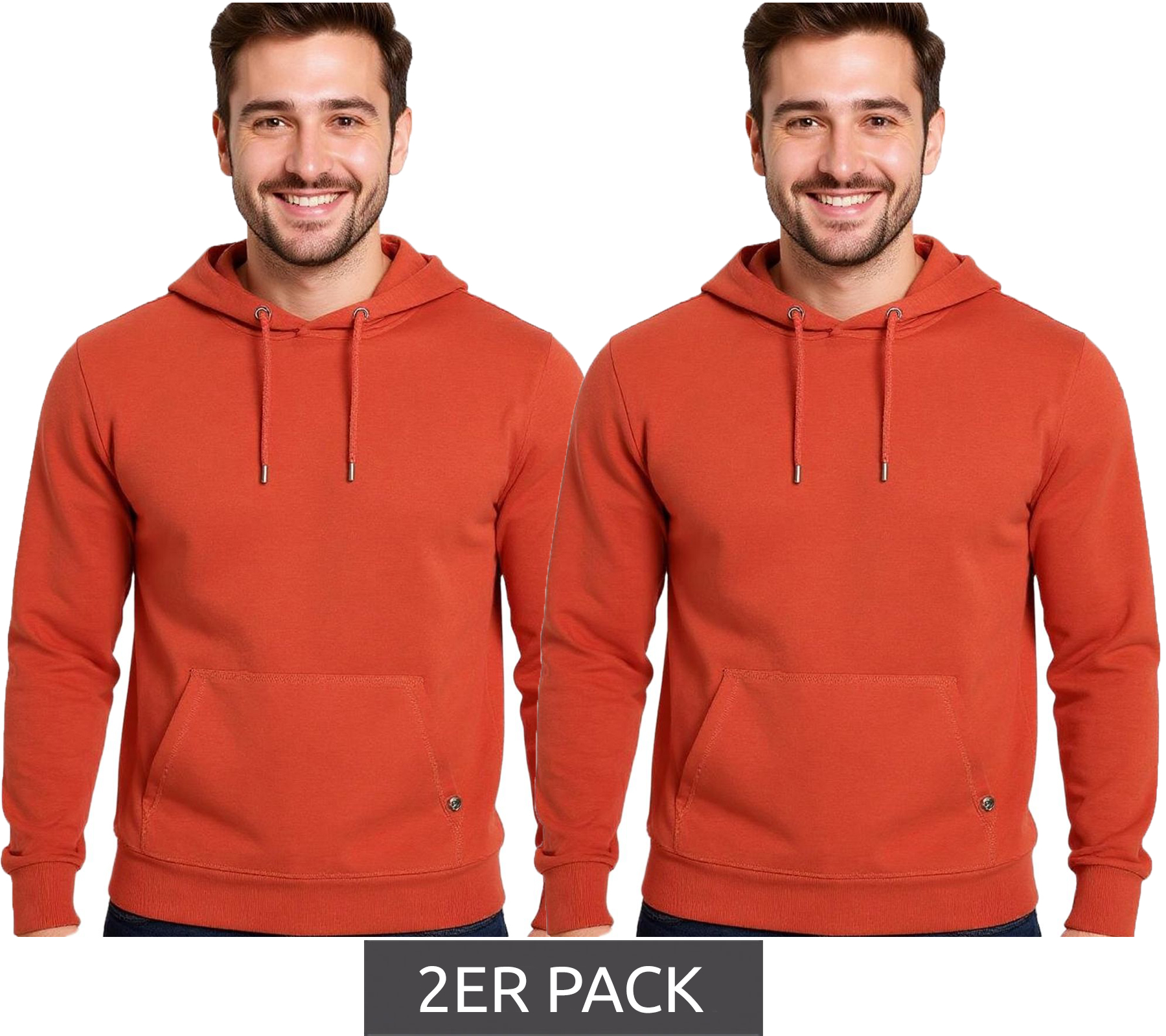 2er Sparpack Herren Hoodie Kapuzen-Pullover Basic-Pullover moderner Baumwoll-Pullover Sweater Große Größen Rot von O46R