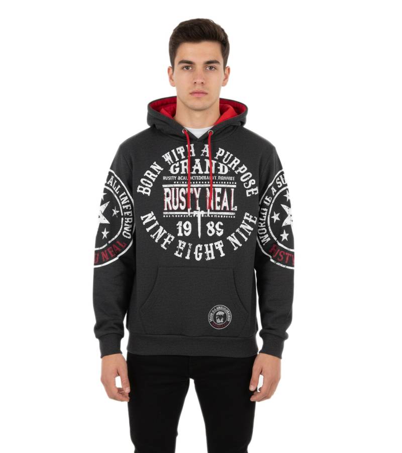 Vielseitiger Herren Kapuzen-Pullover mit coolen Markenprints Hoodie Sweater 19078 Grau von O46RN