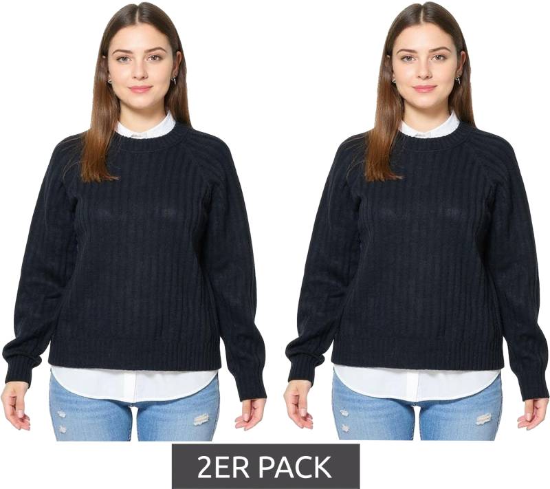 2er Pack Damen Strick-Pullover mit Rundhals-Ausschnitt Alltags-Pullover Sweater 957804 Schwarz von O46bpx
