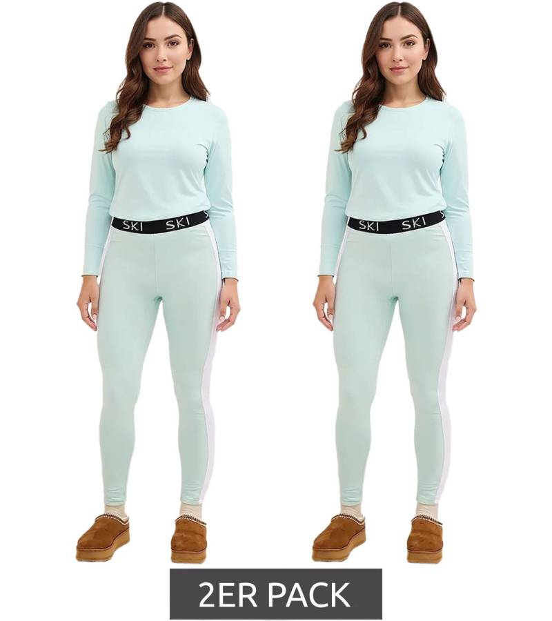 2er Pack Damen nachhaltige Thermo-Leggings aus weichem Super-Stretch-Material Ski-Leggings 951614 Mint-Grün von O46bpx