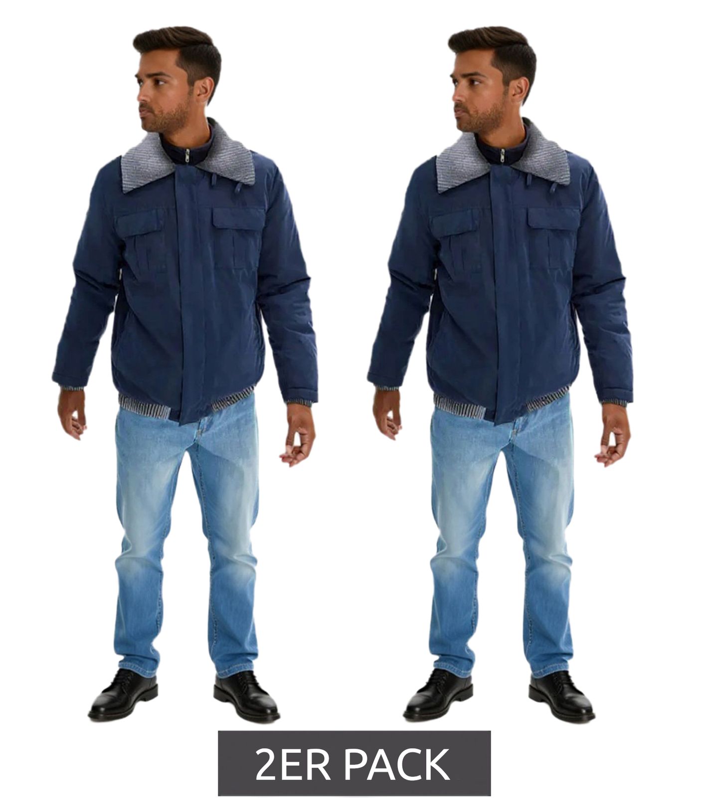 2er Pack Herren Übergangs-Jacke mir gerippten Details schlichte Alltags-Jacke Sparpack 904745 Blau/Grau von O46bpx