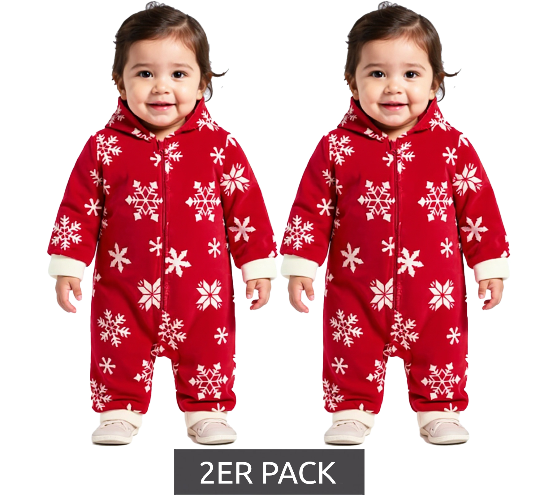 2er Pack Jumpsuit Kleinkinder Overall Fleece-Anzug mit Kapuze Schneeflocken-Design mit Reißverschluss Baby-Anzug 954927 Rot/Weiß 2er Pack Jumpsuit Kleinkinder Overall Fleece-Anzug mit Kapuze Schneeflocken-Design mit Reißverschluss Baby-Anzug 954927 Rot/Weiß von O46bpx