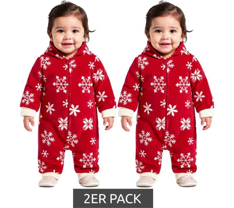 2er Pack Jumpsuit Kleinkinder Overall Fleece-Anzug mit Kapuze Schneeflocken-Design mit Reißverschluss Baby-Anzug 954927 Rot/Weiß von O46bpx