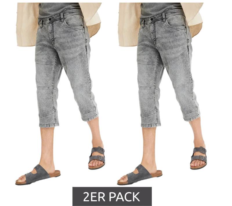 2er Pack bequeme Herren 3/4-Jeans nachhaltige Baumwoll-Hose Denim-Hose 909323 Grau von O46bpx