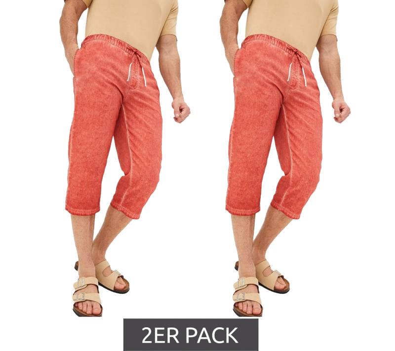 2er Pack bequeme Herren 3/4-Schlupf-Hose aus Leinen Regular-Fit Sommer-Shorts 964623 Orange von O46bpx