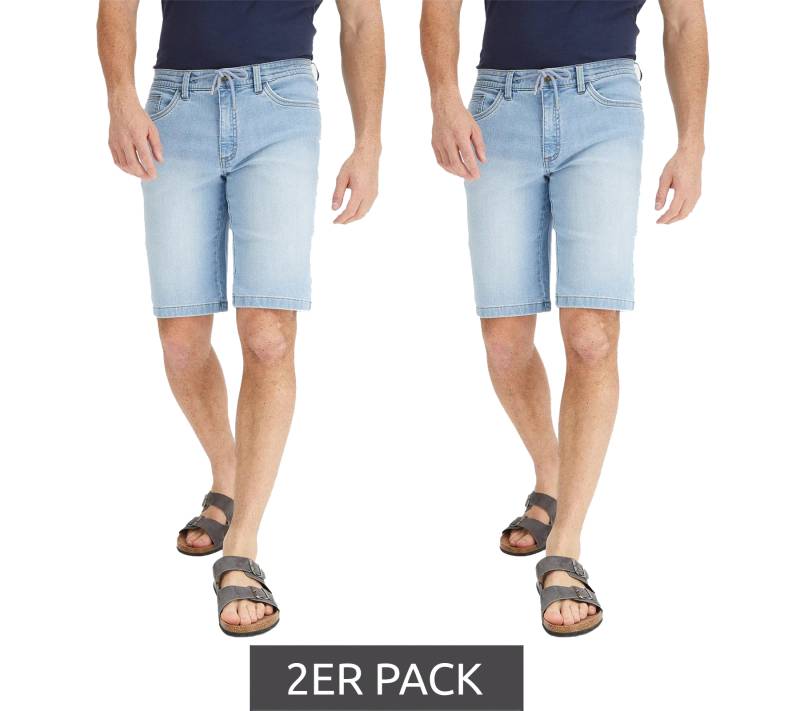 2er Pack lässige Herren Stretch Jeans-Bermuda im 5-Pocket Style kurze Denim-Shorts 959131 Blau von O46bpx