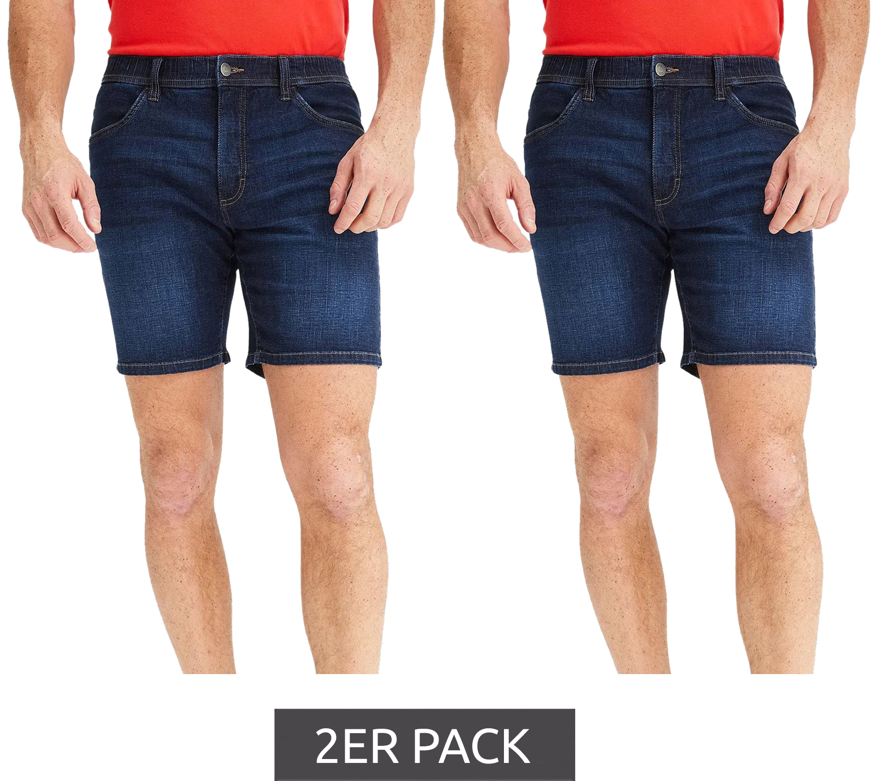 2er Pack leichte Herren Jeans-Shorts Loose-Fit Denim-Bermuda mit Bequembund kurze Hose aus Bio-Baumwolle 913729 Dunkel-Blau 2er Pack leichte Herren Jeans-Shorts Loose-Fit Denim-Bermuda mit Bequembund kurze Hose aus Bio-Baumwolle 913729 Dunkel-Blau von O46bpx