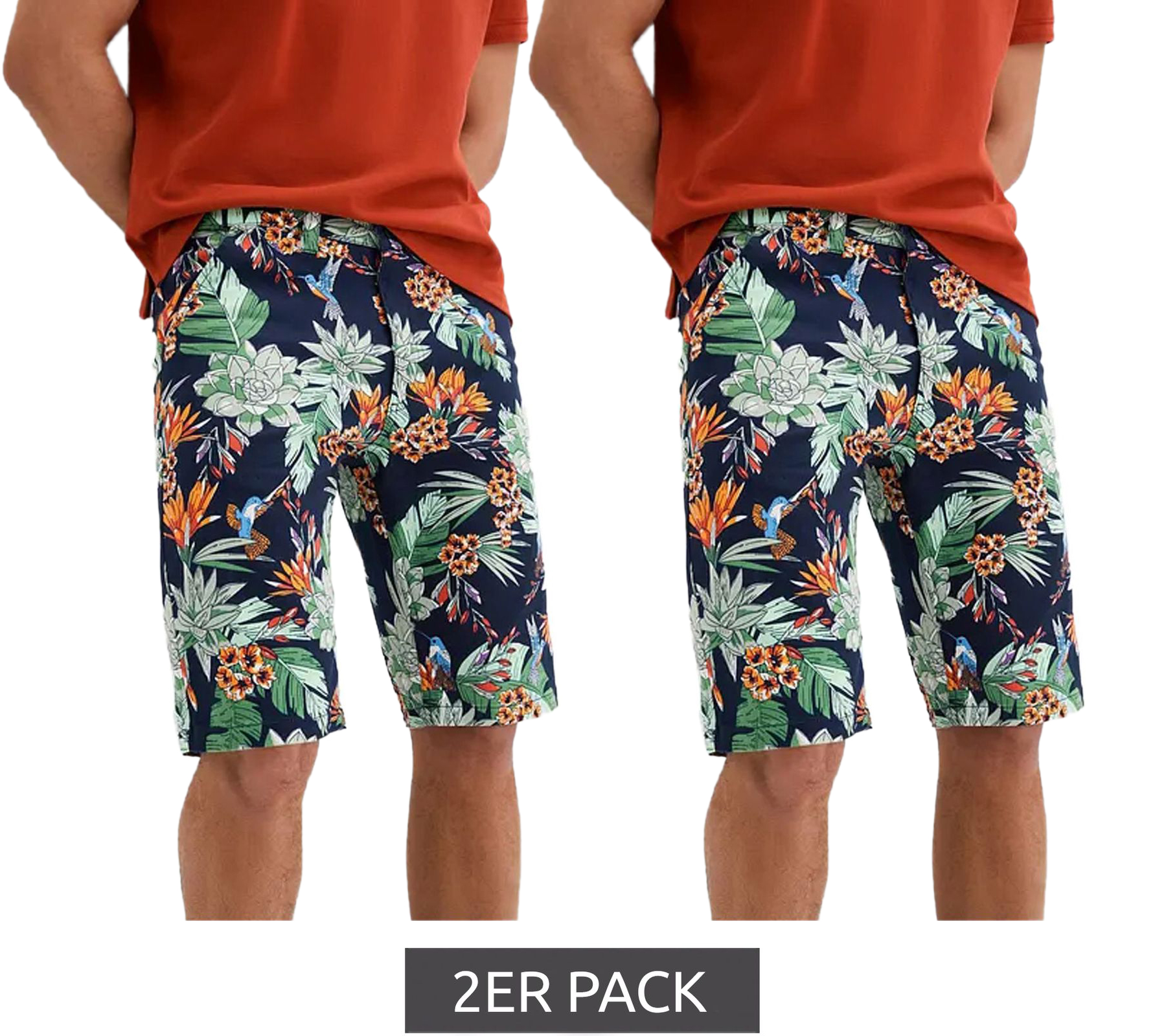 2er Pack modische Herren Chino-Shorts Sommer-Bermuda mit floralem Allover-Print Sparpack Baumwoll-Hose 958695 Bunt von O46bpx