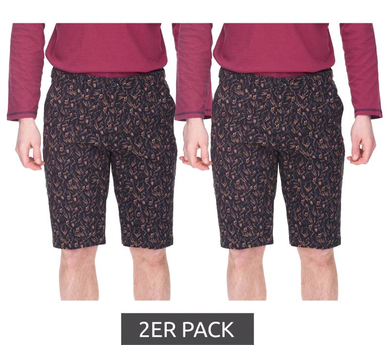 2er Pack modische Herren Stretch Bermuda Chino-Shorts Slim-Fit florale Baumwoll-Bermuda 913508 Schwarz von O46bpx