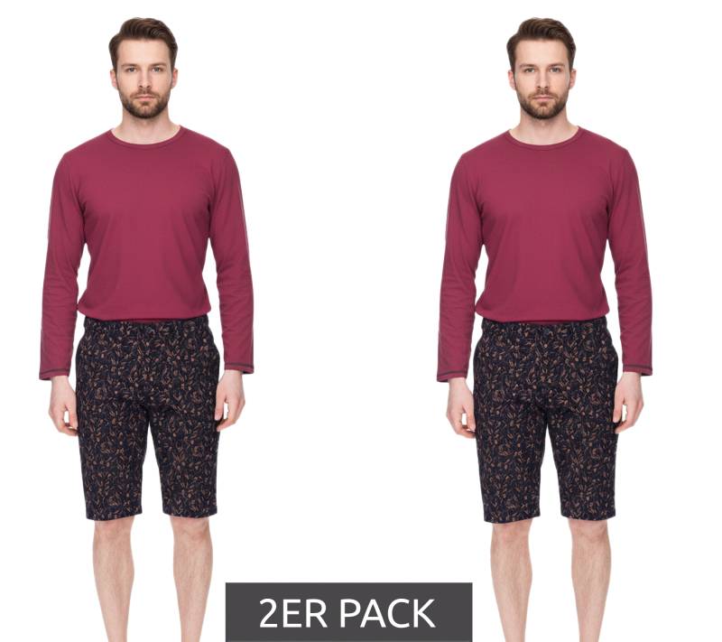 2er Pack modische Herren Stretch Bermuda Chino-Shorts Slim-Fit florale Baumwoll-Bermuda 913508 Schwarz von O46bpx