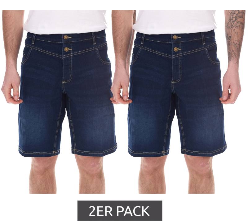 2er Pack modische Herren Stretch Jeans-Bermuda kurze Denim-Shorts Regular-Fit in angesagtem Vintage-Look 973590 Dunkel-Blau von O46bpx