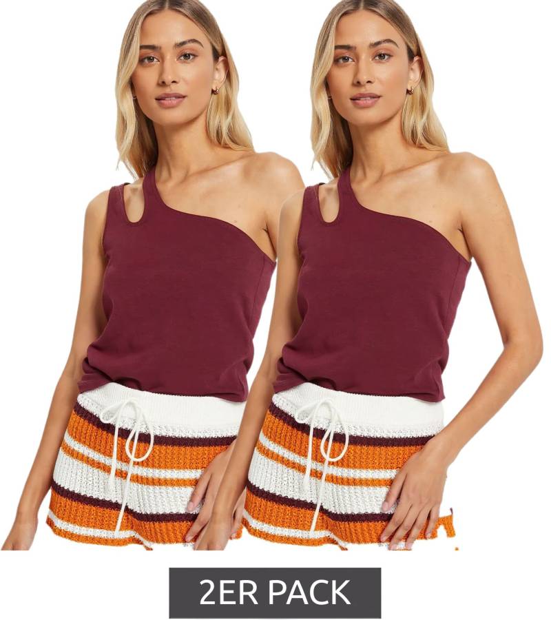 2er Pack nachhaltiges Damen Sommer-Top asymmetrisches Freizeit-Top Baumwoll-Shirt 979632 Weinrot von O46bpx