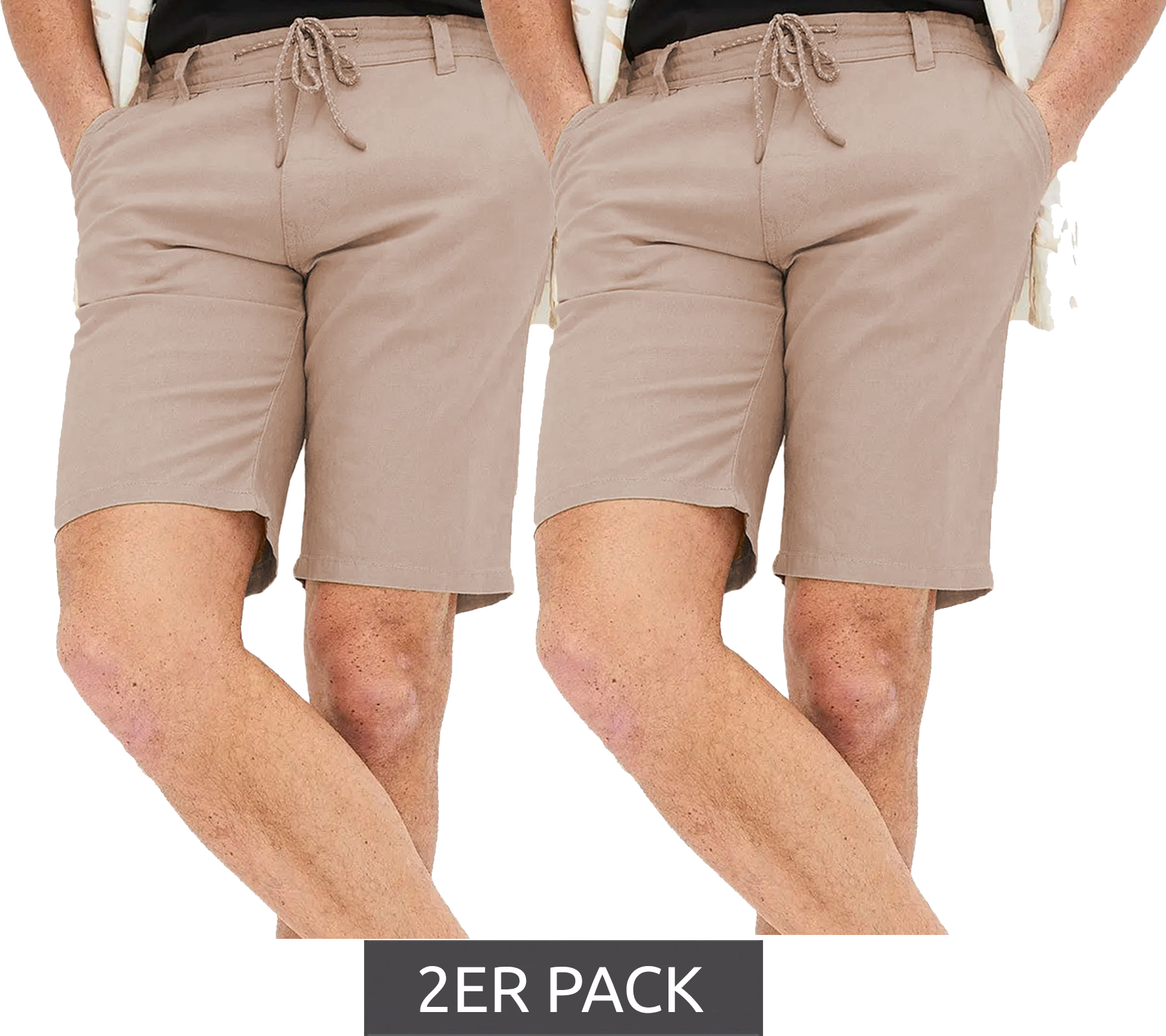 2er Pack praktische Herren Chino-Bermuda aus Leinen Sommer-Hose Stoff-Shorts 947032 Beige von O46bpx
