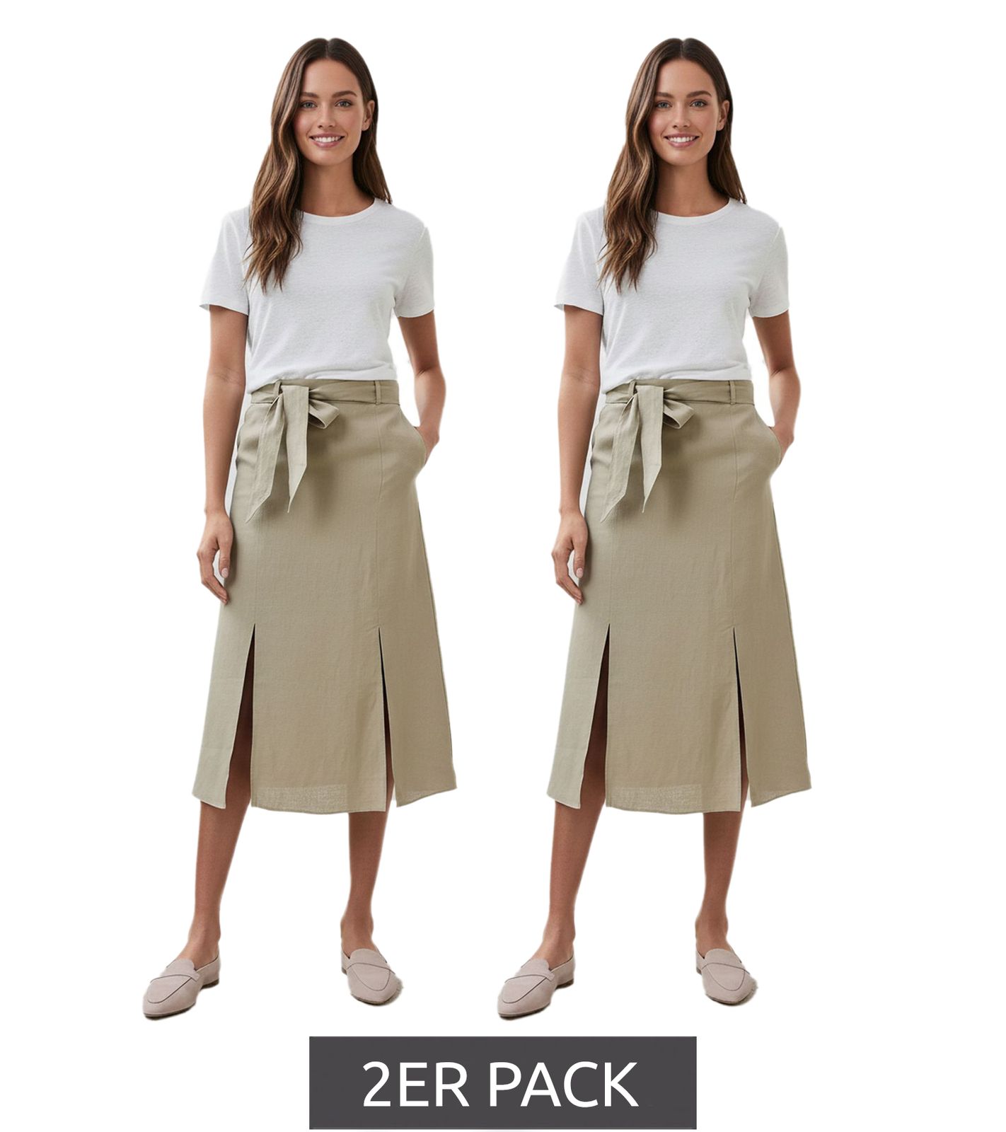 2er Pack romantischer Damen Sommer-Rock mit Bindegürtel aus reinem Leinen Midi-Rock 927542 Khaki 2er Pack romantischer Damen Sommer-Rock mit Bindegürtel aus reinem Leinen Midi-Rock 927542 Khaki von O46bpx