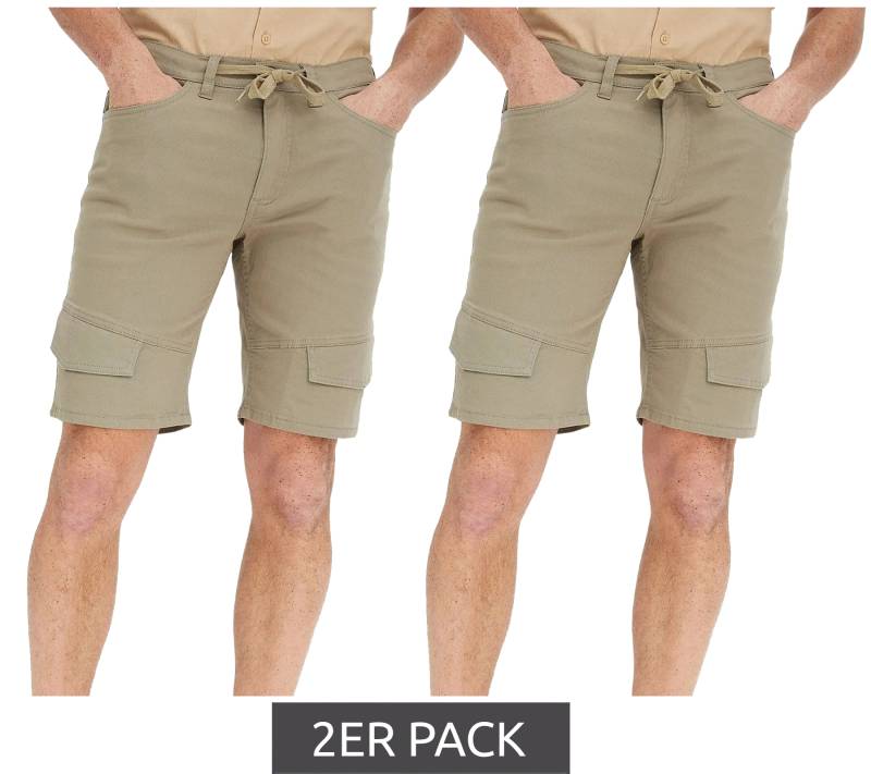 2er Pack tolle Herren Stretch Cargo-Bermuda kurze Hose in Regular-Fit Shorts mit Bein-Taschen und Kordelzug 940901 Rauch-Oliv-Grün von O46bpx