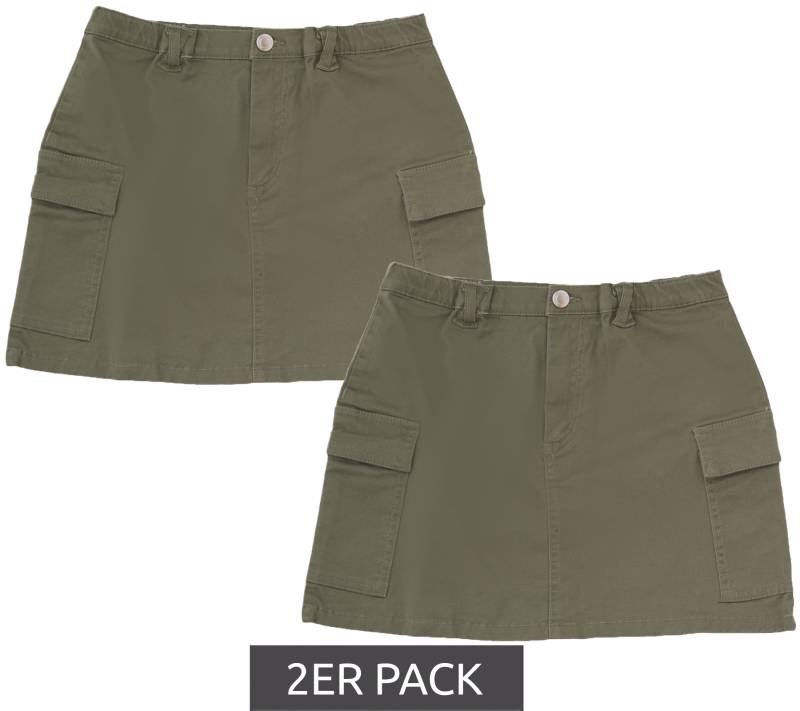 2er Pack trendiger Kinder Cargo-Rock für Mädchen Sommer-Rock mit seitlichen Taschen Baumwoll-Rock 906440 Olivgrün von O46bpx