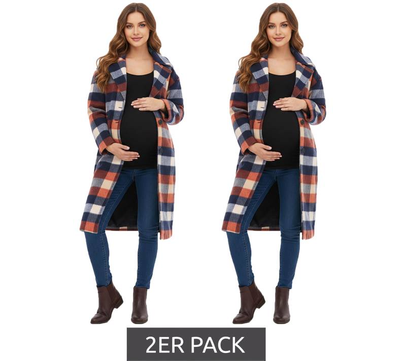2er Sparpack 2in1 Mantel karierter Damen Mantel Umstandsmode Schwangerschafts-Jacke nachhaltige Jacke 943562 Blau/Rot/Beige von O46bpx