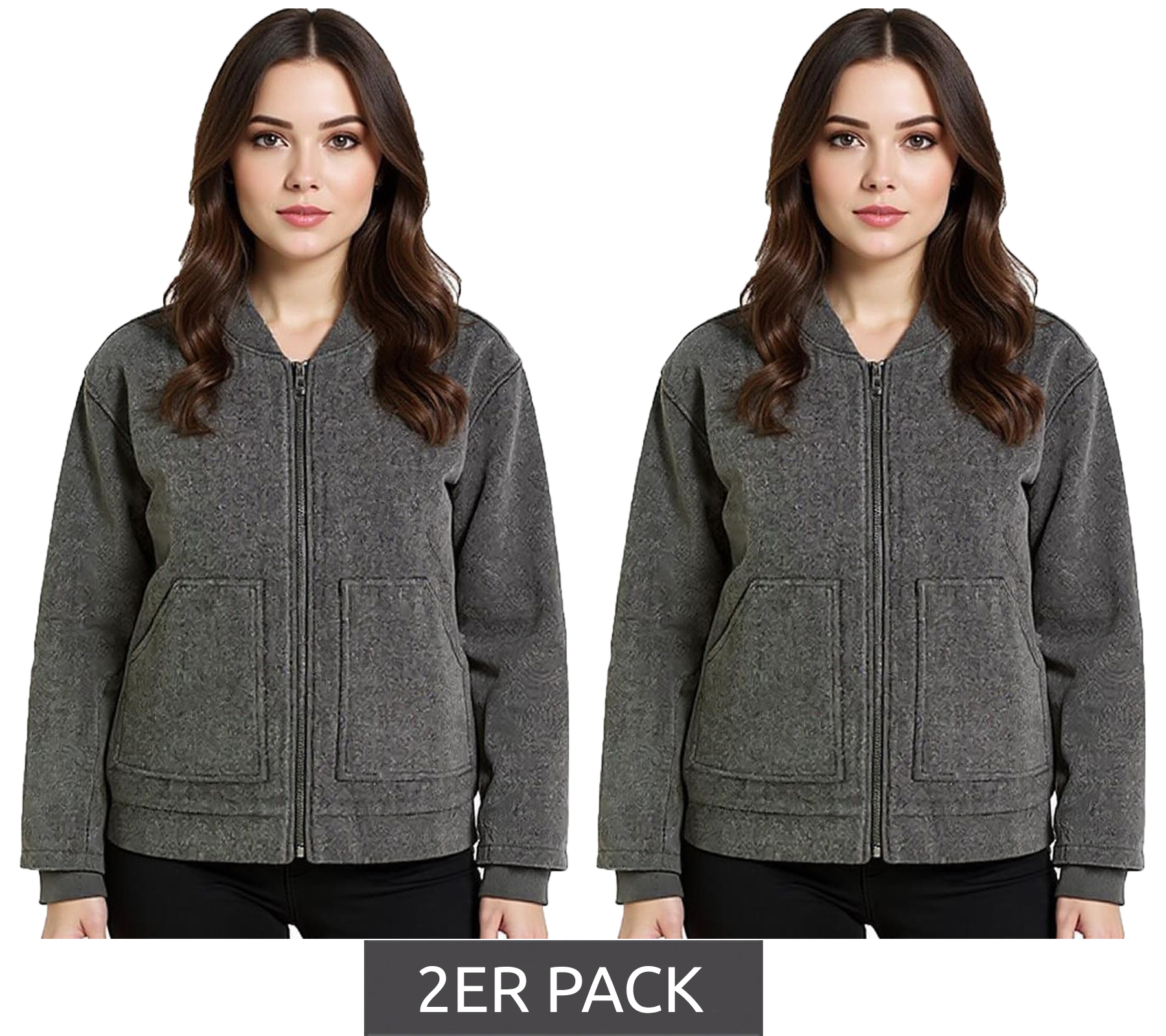 2er Sparpack Damen Bomber-Jacke aus Woll-Mix Blouson mit aufgesetzten Taschen Übergangs-Jacke 952374 Grau 2er Sparpack Damen Bomber-Jacke aus Woll-Mix Blouson mit aufgesetzten Taschen Übergangs-Jacke 952374 Grau von O46bpx