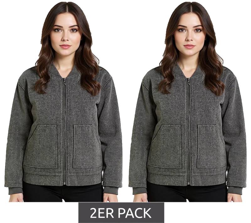 2er Sparpack Damen Bomber-Jacke aus Woll-Mix Blouson mit aufgesetzten Taschen Übergangs-Jacke 952374 Grau von O46bpx