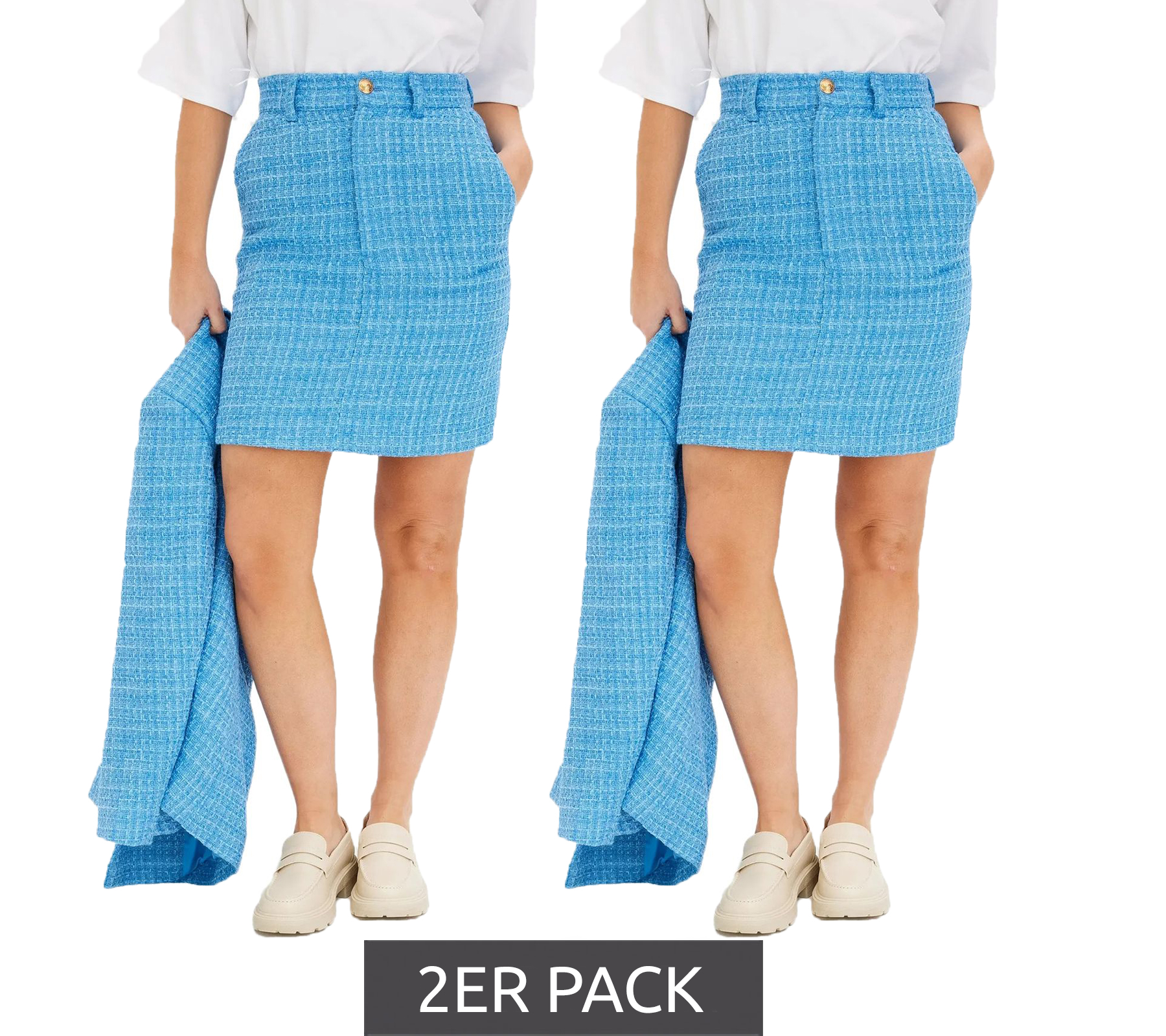 2er Sparpack Damen Boucle Mini-Rock stylischer Strick-Rock mit Silber-Akzenten 960601 Brilliantblau 2er Sparpack Damen Boucle Mini-Rock stylischer Strick-Rock mit Silber-Akzenten 960601 Brilliantblau von O46bpx